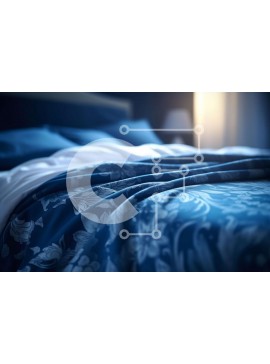 Intra Συλλεκτικό Ξύλινο Παζλ Plywood  4mm - Χαλαρωτικό υπνοδωμάτιο με μπλε λουλουδένιο κάλυμμα και λευκά μαξιλάρια Σε Ξύλινο Κουτί - Διαστάσεις Puzzle: 10x10 cm – 25 κομμάτια