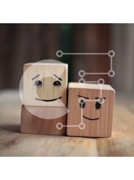 Intra Συλλεκτικό Ξύλινο Παζλ Plywood  4mm - Ξύλινοι μπλοκ με χαμογελαστά και θλιμμένα πρόσωπα Σε Ξύλινο Κουτί - Διαστάσεις Puzzle: 10x10 cm – 25 κομμάτια