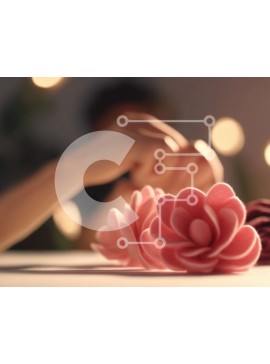 Intra Συλλεκτικό Ξύλινο Παζλ Plywood  4mm - Τραπέζι με ροζ λουλούδια γλυπτά και κεριά Σε Ξύλινο Κουτί - Διαστάσεις Puzzle: 10x10 cm – 25 κομμάτια