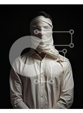 Intra Συλλεκτικό Ξύλινο Παζλ Plywood  4mm - Μυστηριώδης εικόνα ενός άνδρα με δεμένα μάτια σε ένα σκοτεινό δωμάτιο Σε Ξύλινο Κουτί - Διαστάσεις Puzzle: 10x10 cm – 25 κομμάτια