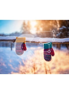 Intra Συλλεκτικό Ξύλινο Παζλ Plywood  4mm - Χειμερινά γάντια σε ένα χιονισμένο κλαδί Σε Ξύλινο Κουτί - Διαστάσεις Puzzle: 10x10 cm – 25 κομμάτια