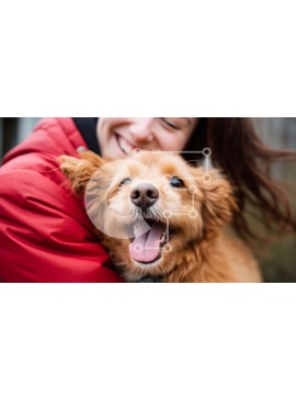 Intra Συλλεκτικό Ξύλινο Παζλ Plywood  4mm - Γυναίκα που αγκαλιάζει το σκύλο Γκόλντεν Ριτρίβερ σε κατοικημένη γειτονιά Σε Ξύλινο Κουτί - Διαστάσεις: 10x10 cm – 25 κομμάτια