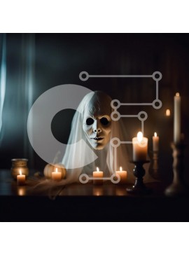 Intra Συλλεκτικό Ξύλινο Παζλ Plywood  4mm - Ανατριχιαστική εικόνα αποκριών με μάσκα φάντασμα και αναμμένα κεριά Σε Ξύλινο Κουτί - Διαστάσεις Puzzle: 10x10 cm – 25 κομμάτια