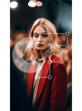 Intra Συλλεκτικό Ξύλινο Παζλ Plywood  4mm - Όμορφη Στοκ Φωτογραφία Γυναίκας στο κόκκινο παλτό που στέκεται στο πολυσύχναστο δωμάτιο Σε Ξύλινο Κουτί - Διαστάσεις Puzzle: 10x10 cm – 25 κομμάτια