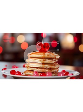 Σετ των 2 Intra Συλλεκτικό Ξύλινο Παζλ Plywood  4mm - Στοίβα από τηγανίτες με τηγανίτα σε σχήμα καρδιάς και διάφορες καραμέλες Σε Ξύλινο Κουτί - Διαστάσεις: 10x10 cm – 25 κομμάτια