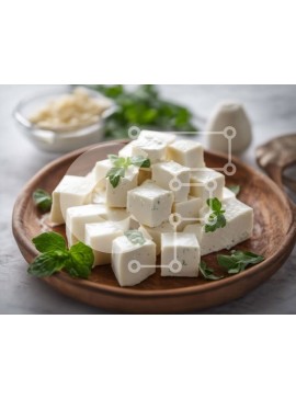 Σετ των 2 Intra Συλλεκτικό Ξύλινο Παζλ Plywood  4mm - Νόστιμοι κύβοι τόφου με φρέσκα βότανα σε ένα ξύλινο πιάτο Σε Ξύλινο Κουτί - Διαστάσεις: 10x10 cm – 25 κομμάτια