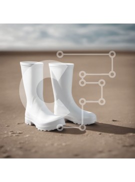 Intra Συλλεκτικό Ξύλινο Παζλ Plywood  4mm - Ζευγάρι λευκές λαστιχένιες μπότες στην αμμώδη παραλία Σε Ξύλινο Κουτί - Διαστάσεις: 10x10 cm – 25 κομμάτια