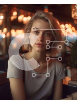 Intra Συλλεκτικό Ξύλινο Παζλ Plywood  4mm - Σκεπτική νεαρή γυναίκα που κάθεται σε ένα τραπέζι σε ένα αμυδρά φωτισμένο εστιατόριο Σε Ξύλινο Κουτί - Διαστάσεις Puzzle: 10x10 cm – 25 κομμάτια