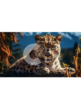 Intra Συλλεκτικό Ξύλινο Παζλ Plywood  4mm - Λεοπάρδαλη σε βραχώδη έξαρση στην ορεινή περιοχή Σε Ξύλινο Κουτί - Διαστάσεις: 10x10 cm – 25 κομμάτια