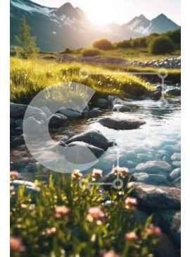 Σετ των 2 Intra Συλλεκτικό Ξύλινο Παζλ Plywood  4mm - Όμορφη εικόνα ενός ορεινού ρεύματος με χιονισμένα βουνά στο φόντο Σε Ξύλινο Κουτί - Διαστάσεις: 10x10 cm – 25 κομμάτια