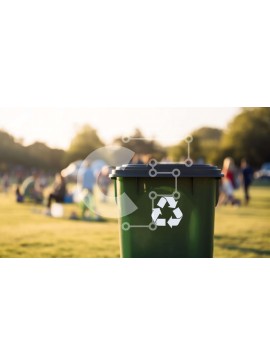 Intra Συλλεκτικό Ξύλινο Παζλ Plywood  4mm - Πράσινος κάδος ανακύκλωσης σε ανοιχτό χωράφι με ανθρώπους να κάθονται τριγύρω Σε Ξύλινο Κουτί - Διαστάσεις Puzzle: 10x10 cm – 25 κομμάτια