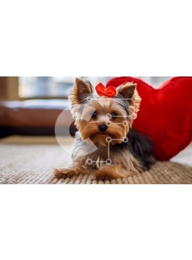 Σετ των 2 Intra Συλλεκτικό Ξύλινο Παζλ Plywood  4mm - Σκύλος Yorkshire Terrier με κόκκινο μαξιλάρι σε σχήμα καρδιάς Σε Ξύλινο Κουτί - Διαστάσεις: 10x10 cm – 25 κομμάτια