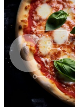 Σετ των 2 Intra Συλλεκτικό Ξύλινο Παζλ Plywood  4mm - Νόστιμη πίτσα με τυρί και φύλλα βασιλικού στο μαύρο τραπέζι Σε Ξύλινο Κουτί - Διαστάσεις: 10x10 cm – 25 κομμάτια