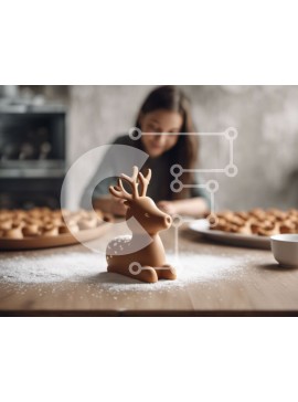 Σετ των 2 Intra Συλλεκτικό Ξύλινο Παζλ Plywood  4mm - Νεαρή γυναίκα που κάθεται στο τραπέζι φαγητού που περιβάλλεται από είδη διατροφής Σε Ξύλινο Κουτί - Διαστάσεις: 10x10 cm – 25 κομμάτια