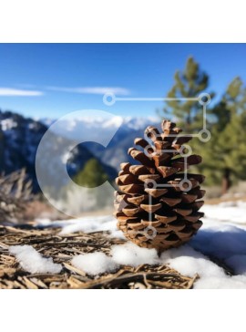 Intra Συλλεκτικό Ξύλινο Παζλ Plywood  4mm - Κουκουνάρι σε χιονισμένο έδαφος με βουνά στο φόντο Σε Ξύλινο Κουτί - Διαστάσεις: 10x10 cm – 25 κομμάτια