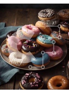 Σετ των 2 Intra Συλλεκτικό Ξύλινο Παζλ Plywood  4mm - Νόστιμα ντόνατς με πολύχρωμα πασπαλίσματα σε ξύλινο τραπέζι Σε Ξύλινο Κουτί - Διαστάσεις: 10x10 cm – 25 κομμάτια