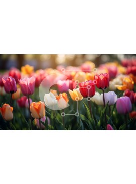 Intra Συλλεκτικό Ξύλινο Παζλ Plywood  4mm - Πεδίο με πολύχρωμες τουλίπες σε πλήρη άνθιση Σε Ξύλινο Κουτί - Διαστάσεις: 10x10 cm – 25 κομμάτια