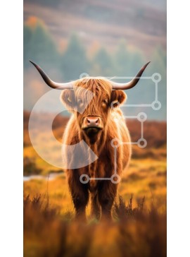 Σετ των 2 Intra Συλλεκτικό Ξύλινο Παζλ Plywood  4mm - Όμορφη εικόνα μιας αγελάδας Highland σε ένα χωράφι Σε Ξύλινο Κουτί - Διαστάσεις: 10x10 cm – 25 κομμάτια