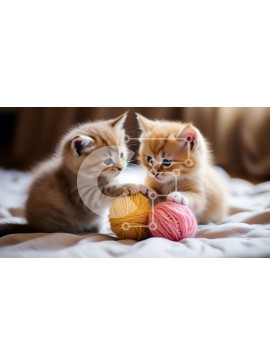 Intra Συλλεκτικό Ξύλινο Παζλ Plywood  4mm - Δύο πορτοκαλί γατάκια που παίζουν με μια μπάλα νήματα στο κρεβάτι Σε Ξύλινο Κουτί - Διαστάσεις: 10x10 cm – 25 κομμάτια