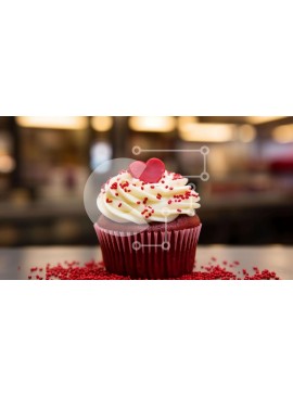 Σετ των 2 Intra Συλλεκτικό Ξύλινο Παζλ Plywood  4mm - Κόκκινο Cupcake με Λευκό Πάγωμα και Κόκκινα Πασπαλίσματα σε Τραπέζι Σε Ξύλινο Κουτί - Διαστάσεις: 10x10 cm – 25 κομμάτια