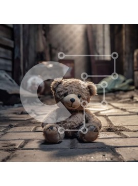 Intra Συλλεκτικό Ξύλινο Παζλ Plywood  4mm - Μοναχική παραγεμισμένη αρκούδα σε ερειπωμένο δωμάτιο Σε Ξύλινο Κουτί - Διαστάσεις Puzzle: 10x10 cm – 25 κομμάτια