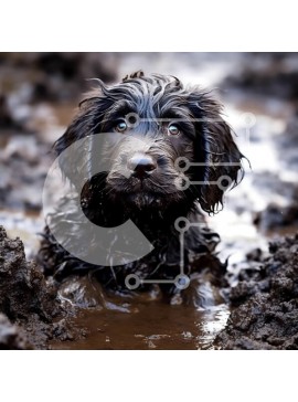 Intra Συλλεκτικό Ξύλινο Παζλ Plywood  4mm - Αξιολάτρευτο κουτάβι που παίζει στη λάσπη Σε Ξύλινο Κουτί - Διαστάσεις: 10x10 cm – 25 κομμάτια