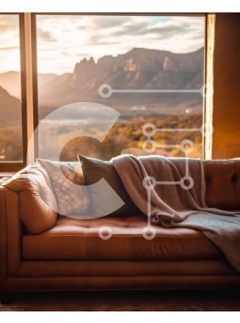 Intra Συλλεκτικό Ξύλινο Παζλ Plywood  4mm - Άνετος καφές δερμάτινος καναπές με θέα σε μια οροσειρά Σε Ξύλινο Κουτί - Διαστάσεις Puzzle: 10x10 cm – 25 κομμάτια