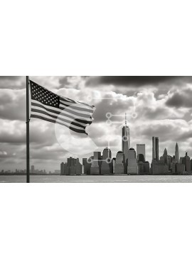 Intra Συλλεκτικό Ξύλινο Παζλ Plywood  4mm - Εκπληκτική ασπρόμαυρη εικόνα της αμερικανικής σημαίας που κυματίζει στον άνεμο Σε Ξύλινο Κουτί - Διαστάσεις Puzzle: 10x10 cm – 25 κομμάτια