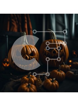 Intra Συλλεκτικό Ξύλινο Παζλ Plywood  4mm - Ανατριχιαστική διακόσμηση αποκριών: Λαμπερές σκαλιστές κολοκύθες Σε Ξύλινο Κουτί - Διαστάσεις Puzzle: 10x10 cm – 25 κομμάτια