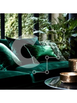 Intra Συλλεκτικό Ξύλινο Παζλ Plywood  4mm - Πράσινος βελούδινος καναπές μπροστά από ένα μεγάλο παράθυρο με θέα σε έναν καταπράσινο κήπο Σε Ξύλινο Κουτί - Διαστάσεις Puzzle: 10x10 cm – 25 κομμάτια