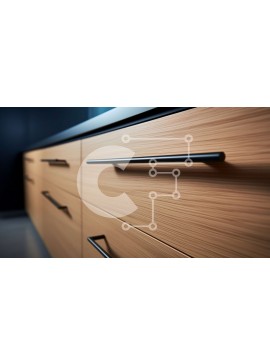 Intra Συλλεκτικό Ξύλινο Παζλ Plywood  4mm - Κοντινό πλάνο ενός μοντέρνου ξύλινου ντουλαπιού κουζίνας με μαύρες λαβές Σε Ξύλινο Κουτί - Διαστάσεις Puzzle: 10x10 cm – 25 κομμάτια