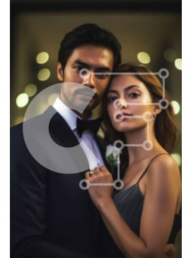 Intra Συλλεκτικό Ξύλινο Παζλ Plywood  4mm - Επίσημο ζευγάρι με σμόκιν και μπλε φόρεμα πόζα για φωτογραφία Σε Ξύλινο Κουτί - Διαστάσεις Puzzle: 10x10 cm – 25 κομμάτια