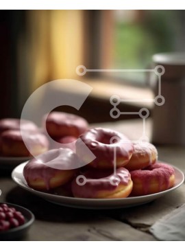 Σετ των 2 Intra Συλλεκτικό Ξύλινο Παζλ Plywood  4mm - Νόστιμα ροζ γλασέ ντόνατς με ψεκαστήρες σε ξύλινο τραπέζι με θέα στον ορίζοντα της πόλης Σε Ξύλινο Κουτί - Διαστάσεις: 10x10 cm – 25 κομμάτια