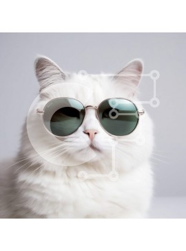 Intra Συλλεκτικό Ξύλινο Παζλ Plywood  4mm - Κομψή λευκή γάτα με γυαλιά ηλίου Σε Ξύλινο Κουτί - Διαστάσεις: 10x10 cm – 25 κομμάτια