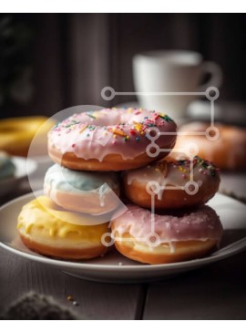 Σετ των 2 Intra Συλλεκτικό Ξύλινο Παζλ Plywood  4mm - Πολύχρωμα ντόνατς με γυαλιστερό με ψεκασμούς σε ένα ξύλινο τραπέζι Σε Ξύλινο Κουτί - Διαστάσεις: 10x10 cm – 25 κομμάτια