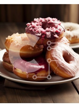 Σετ των 2 Intra Συλλεκτικό Ξύλινο Παζλ Plywood  4mm - Νόστιμη εικόνα από γλασαρισμένα ντόνατς με ροζ πάγωμα και ψεκασμούς σε ένα ξύλινο τραπέζι Σε Ξύλινο Κουτί - Διαστάσεις: 10x10 cm – 25 κομμάτια