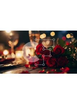 Σετ των 2 Intra Συλλεκτικό Ξύλινο Παζλ Plywood  4mm - Ρομαντικό τραπέζι δείπνου με κόκκινα τριαντάφυλλα και κρασί Σε Ξύλινο Κουτί - Διαστάσεις: 10x10 cm – 25 κομμάτια