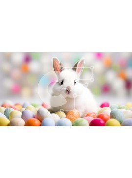 Intra Συλλεκτικό Ξύλινο Παζλ Plywood  4mm - Λευκό Λαγουδάκι που περιβάλλεται από πολύχρωμα Πασχαλινά αυγά Σε Ξύλινο Κουτί - Διαστάσεις: 10x10 cm – 25 κομμάτια