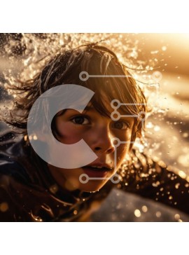 Intra Συλλεκτικό Ξύλινο Παζλ Plywood  4mm - Εκπληκτική εικόνα ενός νεαρού αγοριού στο νερό με το ηλιοβασίλεμα πίσω του Σε Ξύλινο Κουτί - Διαστάσεις Puzzle: 10x10 cm – 25 κομμάτια