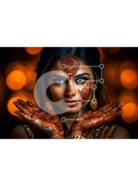 Intra Συλλεκτικό Ξύλινο Παζλ Plywood  4mm - Όμορφη γυναίκα που φοράει παραδοσιακά ινδικά ρούχα με τατουάζ Henna Σε Ξύλινο Κουτί - Διαστάσεις Puzzle: 10x10 cm – 25 κομμάτια