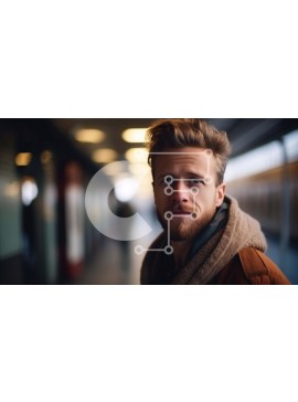 Intra Συλλεκτικό Ξύλινο Παζλ Plywood  4mm - Γενειοφόρος άνδρας που περιμένει στον υπόγειο σιδηροδρομικό σταθμό Σε Ξύλινο Κουτί - Διαστάσεις Puzzle: 10x10 cm – 25 κομμάτια