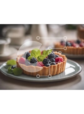 Σετ των 2 Intra Συλλεκτικό Ξύλινο Παζλ Plywood  4mm - Νόστιμη τάρτα μούρων με φρέσκα μούρα και πράσινα φύλλα Σε Ξύλινο Κουτί - Διαστάσεις: 10x10 cm – 25 κομμάτια