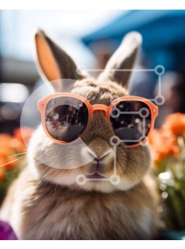 Σετ των 2 Intra Συλλεκτικό Ξύλινο Παζλ Plywood  4mm - Χαλαρό καφέ κουνελάκι με γυαλιά ηλίου και λουλούδια Σε Ξύλινο Κουτί - Διαστάσεις: 10x10 cm – 25 κομμάτια