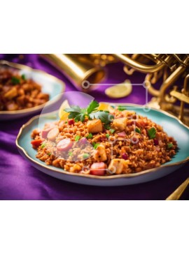 Σετ των 2 Intra Συλλεκτικό Ξύλινο Παζλ Plywood  4mm - Μπολ με ρύζι και σαξόφωνο σε μωβ φόντο Σε Ξύλινο Κουτί - Διαστάσεις: 10x10 cm – 25 κομμάτια