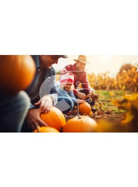 Intra Συλλεκτικό Ξύλινο Παζλ Plywood  4mm - Οικογενειακή συγκομιδή κολοκύθας σε ένα φθινοπωρινό χωράφι Σε Ξύλινο Κουτί - Διαστάσεις Puzzle: 10x10 cm – 25 κομμάτια