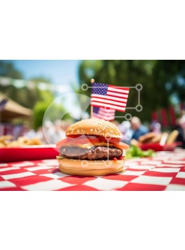 Σετ των 2 Intra Συλλεκτικό Ξύλινο Παζλ Plywood  4mm - Μπέργκερ σε αμερικανική σημαία με άπλωμα φαγητού σε εξωτερικούς χώρους Σε Ξύλινο Κουτί - Διαστάσεις: 10x10 cm – 25 κομμάτια