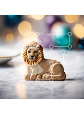 Σετ των 2 Intra Συλλεκτικό Ξύλινο Παζλ Plywood  4mm - Μπισκότο σε σχήμα λιονταριού σε διακοσμημένο μαρμάρινο τραπέζι Σε Ξύλινο Κουτί - Διαστάσεις: 10x10 cm – 25 κομμάτια