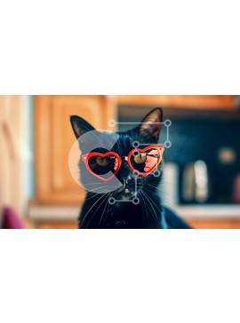 Intra Συλλεκτικό Ξύλινο Παζλ Plywood  4mm - Χαριτωμένη μαύρη γάτα με γυαλιά ηλίου σε σχήμα καρδιάς στην κουζίνα Σε Ξύλινο Κουτί - Διαστάσεις: 10x10 cm – 25 κομμάτια