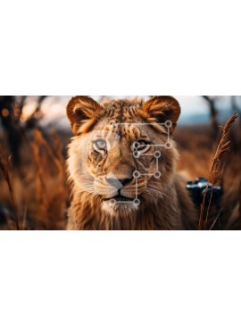 Intra Συλλεκτικό Ξύλινο Παζλ Plywood  4mm - Λιοντάρι σε ένα χωράφι με ψηλό γρασίδι Σε Ξύλινο Κουτί - Διαστάσεις: 10x10 cm – 25 κομμάτια