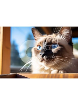 Σετ των 2 Intra Συλλεκτικό Ξύλινο Παζλ Plywood  4mm - Κοντινό πλάνο του προσώπου μιας γάτας με φωτεινά μπλε μάτια Σε Ξύλινο Κουτί - Διαστάσεις: 10x10 cm – 25 κομμάτια